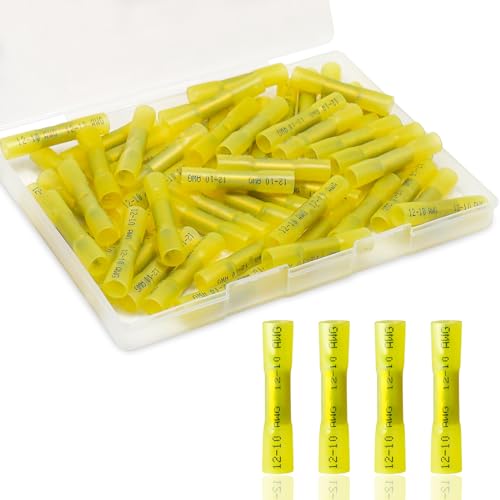 60PCS Heat Shrink Butt Connectors, Insulated Waterproof Butt Connectors 12-10 AWG for Wiring, Marine, Automotive (Yellow) - size: 12-10 AWG (60 pcs)