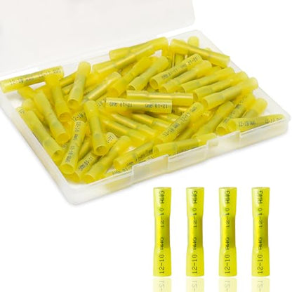 60PCS Heat Shrink Butt Connectors, Insulated Waterproof Butt Connectors 12-10 AWG for Wiring, Marine, Automotive (Yellow) - size: 12-10 AWG (60 pcs)