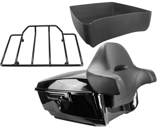 YHMOTO 13.7" King Tour Trunk+Around Backrest+Luggage Rack Fit for Harley Touring Road King, Road Glide, Street Glide,CVO 2014-2026 (King Tour Trunk+Around Backrest Pad+Top Rack) - color: King Tour Pack+Around Backrest Pad+Top Rack