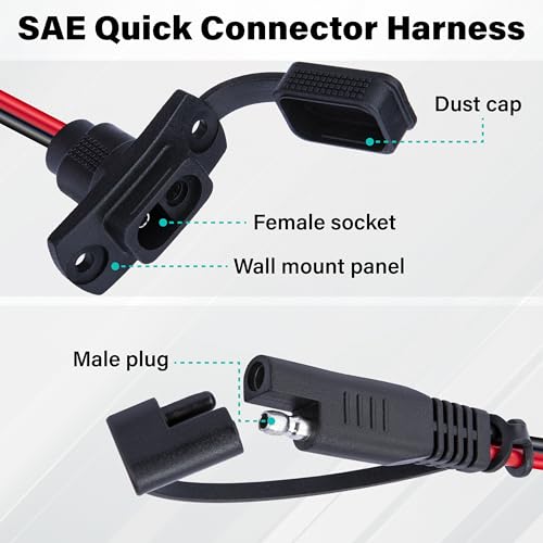 2 PCS SAE Quick Connector Harness, 1FT 12AWG SAE Adapter Male Plug to Female Socket Cable, Waterproof Battery Plug for Solar Panel, Generator, Battery Charger