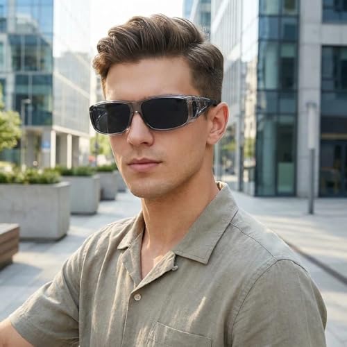 Wzerry Sunglasses Fit Over Glasses Polarized for Men Women, Wrap-Around Glasses UV400 Protection for Driving and Outdoor - color: Black/Grey + Transparent Grey/Grey + Transparent Grey/Blue