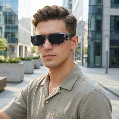 Wzerry Sunglasses Fit Over Glasses Polarized for Men Women, Wrap-Around Glasses UV400 Protection for Driving and Outdoor - color: Black/Grey + Transparent Grey/Grey + Transparent Grey/Blue