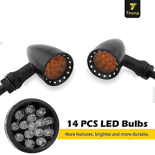 TSUNG Bullet LED Turn Signal Light Motorcycle Front Rear Indicator Small Blinker Universal for Cruiser Chopper Bobber Cafe Racer Street Bike (B-Black-Amber) - color: B-Black-Amber