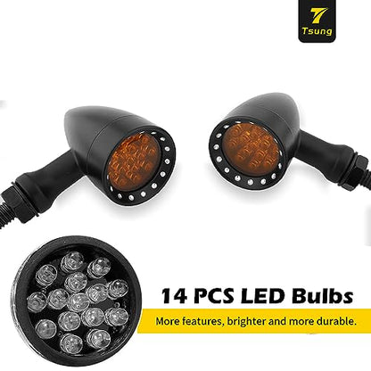 TSUNG Bullet LED Turn Signal Light Motorcycle Front Rear Indicator Small Blinker Universal for Cruiser Chopper Bobber Cafe Racer Street Bike (B-Black-Amber) - color: B-Black-Amber