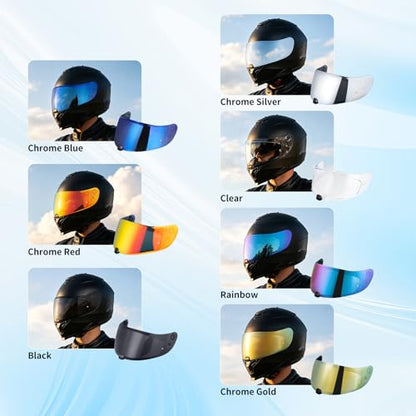 C70 Helmet Visor Replacement Face Shield Compatible with C70/ HJ20M/ FG-17/ FG-ST/IS-17 Motorcycle Helmets (Chrome Red) - color: Chrome Red