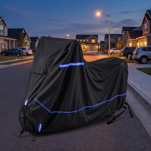 Heavy-Duty Waterproof Motorcycle Cover Fits Kawasaki Ninja 400 500 650 Z900 ZX-6R (No Trunk) for Outdoor Storage, All Weather Protection with Windproof Buckles & Multi-Vent