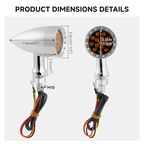 Rich Choices 2pcs Chrome 15 LED Motorcycle Stop Brake Running Turn Signal Indicator Amber Lights For Harley Honda Chopper (Chrome-Amber Light) - color: Chrome-Amber Light
