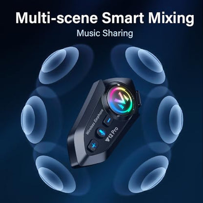 Motorcycle Helmet Bluetooth Headset 2 Way Intercom 550 Yards,HIFI Sound,Noise Cancellation,Music Share,1000mAh,Helmet Speakers Headphones FM,Easy to Connect/Use with Gloves,Waterproof,Voice Assistant