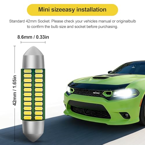4Pcs 42mm LED Bulb 211-2 41mm 578 1.65in CANBUS Error Free, 6000K White Super Bright Festoon, Interior Dome Map Trunk License Plate Light for Car 12V. - size: 42MM