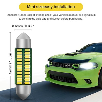 4Pcs 42mm LED Bulb 211-2 41mm 578 1.65in CANBUS Error Free, 6000K White Super Bright Festoon, Interior Dome Map Trunk License Plate Light for Car 12V. - size: 42MM