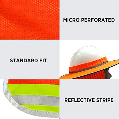 Wolf High-Visibility Orange Reflective Full-Brim Hard Hat Mesh Sun Visor Neck Shade - color: Hi-viz Lime & Orange