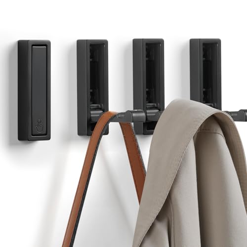 Folding Wall Hooks, 4pcs Foldable Coat Hooks, Heavy Duty Zinc Alloy No Rust Fold Up Hooks for Coat, Towel, Key, Hat, Bag, Jacket, Backpack (Matte Black) - color: Matte Black, size: 4