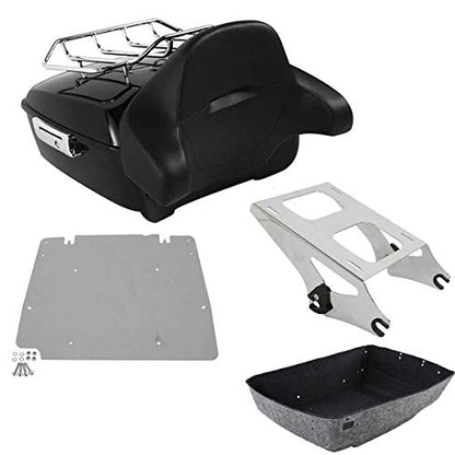 TCMT King Motorcycle Trunk Box Backrest 2 Up Mounting Rack Luggage Rack Base Plate Fit For Harley 2014-2025 Touring CVO Road King Road Glide Street Glide Electra Glide Pack - color: Style B Chrome 2 Up Rack#1+Base Plate