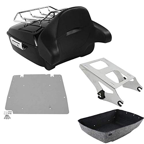 TCMT King Motorcycle Trunk Box Backrest 2 Up Mounting Rack Luggage Rack Base Plate Fit For Harley 2014-2025 Touring CVO Road King Road Glide Street Glide Electra Glide Pack - color: Style B Chrome 2 Up Rack#1+Base Plate
