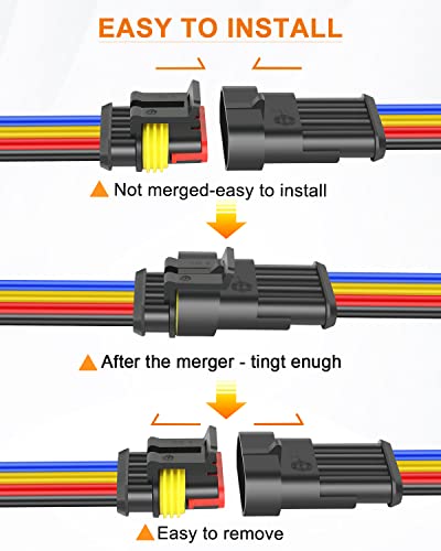 NAOEVO 4 Pin Connector Waterproof, 16 AWG 4 Wire Connectors, Automotive Electrical Male and Female Plug with Heat Shrink Tubing for Car Truck Boat Wire Connection, 6 Kits - size: 4 Pin