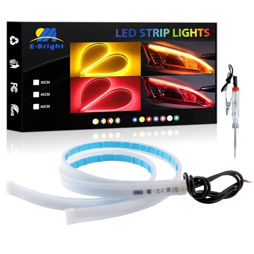 YM E-Bright DRL Led Strip Light for Cars, SUV Motorcycle Daytime Running Lights Turn Signal Bulb Tail Brake Light Sepuential Switchback Led Strip Amber/Yellow & Red (2Pcs 30CM/12Inch) - color: Red/Yellow, size: 30 CM
