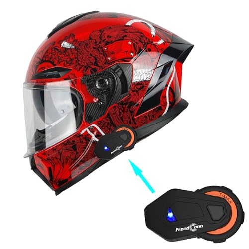 1Storm Motorcycle Full Face Helmet Dual Visor Sun Shield Ghost Red + Martian BlueT-S2 Motorcycle Bluetooth Headset - color: Z Bluetooth Ghost Red, size: Large