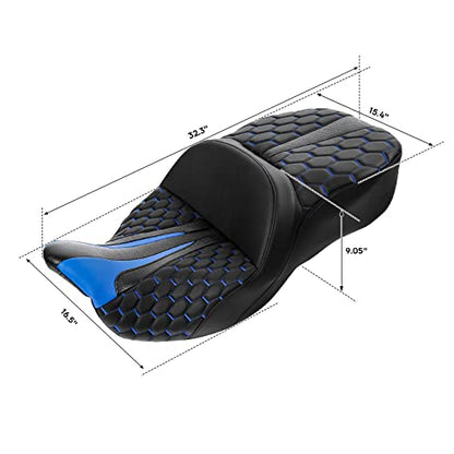 SLMOTO Hammock Motorcycle Passenger Seat - Bagger Comb Strapped 2-Up One-Piece Fit for Harley Touring Road King FLHR Street Glide FLHX Road Glide FLTRX Electra Glide FLHT 2009-2023 Blue - color: Gel Style A Blue