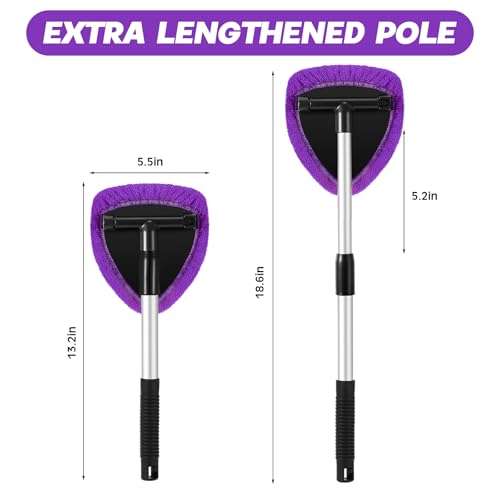 Potchen 8 Pcs Car Windshield Cleaner Tool Kit with Extendable Handle, Microfiber Towel Pads, Brush, Empty Spray Bottle for Auto Glass Wiper Suvs Rvs & Home Windows(Purple) - color: Purple