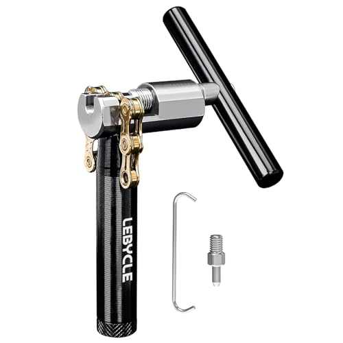 Bike Chain Tool for 6-12 Speed Chains, Chain Breaker with Storage Base, HRC47/49 Hardened Steel, Extended Handle, Spare Pin & Chain Hook for Road and Mountain Bikes
