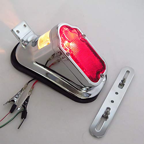 XH3118B-A- Motorcycle Chrome Red Metal Tombstone Brake Tail Light Signal Compatible with Motorcycle Bike - color: Red