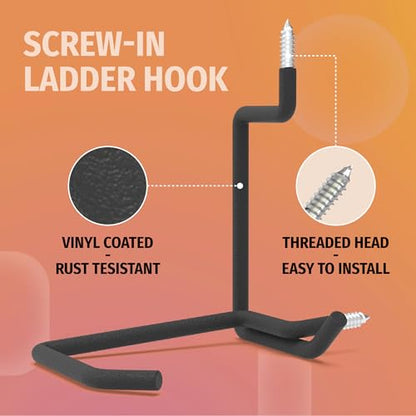 HUHOLE 4 Pack 5.7 Inch Screw in Ladder Hooks for Garage Wall | Utility Hangers with 65 lb Capacity for Ladders, Chairs, Bikes, Hoses, Wheelbarrows and Wall Mount Storage - size: 5.7'' (Width:4.72'')