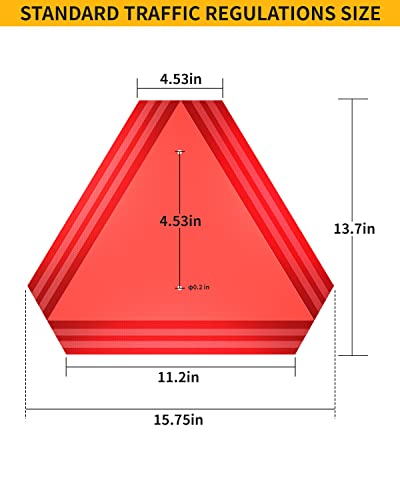 Slow Moving Vehicle Triangle Sign for Golf Cart, UTV/ATV/RTV, Tractor & Farm Equipment - 14"x16" 80-mil Thick Plastic, Up to 7 Years Outdoor - Includes Screws & Zip Ties - color: 1 PACK