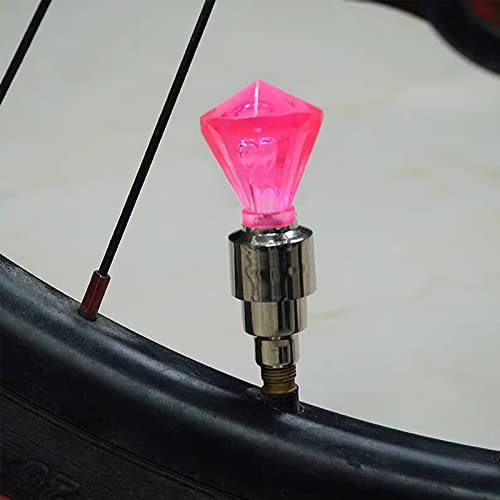 8 Pack Valve Stem LED Cap for Bike Bicycle Car Motorcycle Wheel Tire Light Lamp to Increase Night-Time and Bad Weather Visibility for Safety (Gem Shape, Pink)