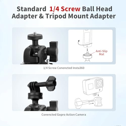 Bike Motorcycle Camera Mount Bundle Kit, 1/4 Screw & Tripod Mount Adapter, 360°Rotating Ball Head Base -Ballhead Arm Super Mounting Clamp for Most Action Camera, Clamp(0.86"-1.26“) 75016 - style: D22MM-32MM Universal ball