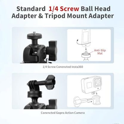 Bike Motorcycle Camera Mount Bundle Kit, 1/4 Screw & Tripod Mount Adapter, 360°Rotating Ball Head Base -Ballhead Arm Super Mounting Clamp for Most Action Camera, Clamp(0.86"-1.26“) 75016 - style: D22MM-32MM Universal ball
