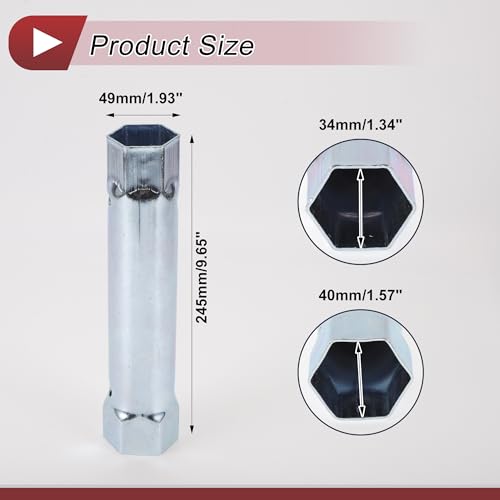 1 Pcs Spark Plug Socket Wrench Durable Spanner Socket Remover 205x49mm Silver Tone High Carbon Steel Hexagon 34mm,40mm for Car Motorcycle Lawn Mower