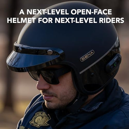 Sena Surge Mesh Intercom Enabled Open Face Smart Motorcycle Helmet (Matte Black/Gloss Black, XXL) - color: Matte Black/Gloss Black, size: XX-Large