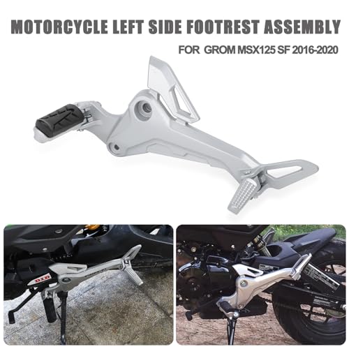 Mokuo Motorcycle Left Side Footpegs Pedal Footrest Assembly in Aluminum Alloy Compatible with Honda Grom Msx125 SF 2017-2020 Parts, Left Side - color: Silver Left