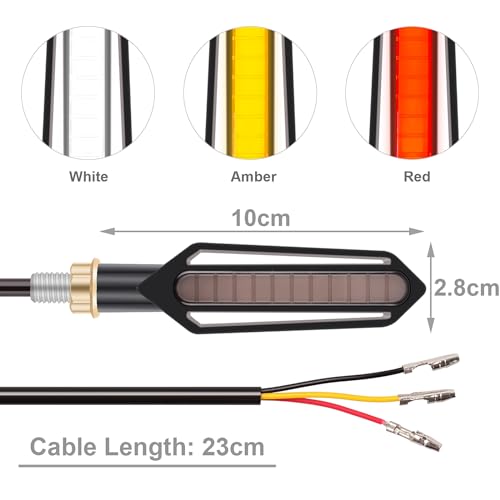 Kinstecks 4PCS Motorcycle Indicators Flowing Turn Signal Lights Motorbike Turning Indicators Daytime Running Lights Brake Lights 12V for Motorcycle Motorbike LED Amber White Red