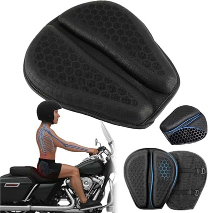 Foldable Gel Seat Cushion for Motorcycle, Universal Non-Slip Grip Ergonomic Motorcycle Seat Pad, Comfort & Butt Protection for Long Rides, Stay Cool & Comfortable (Black)
