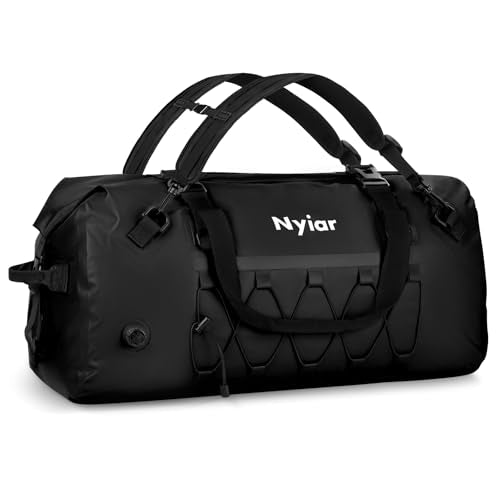 60L Waterproof Duffel Bag Motorcycle Dry Bag Backpack, Heavy-Duty Roll-Top Waterproof Bag with Sealed Seams & Waterproof Zipper for Riding, Kayaking, Camping & Travel (Black) - color: Black