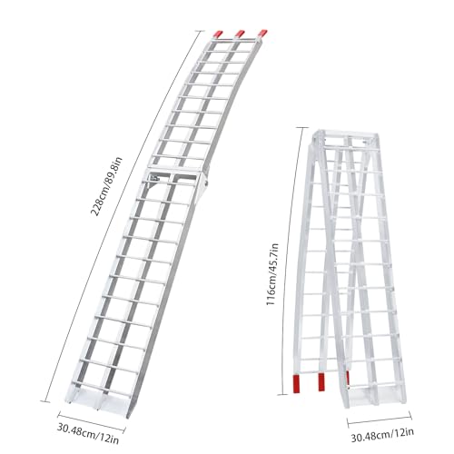 Pair of Aluminum Loading Truck Ramps, 12”W x 89.8”L, 2PCS 1500 Lbs Heavy Duty Motorcycle Ramps with Load Straps, Anti-Slip Foldable Ramp for ATV/UTV/Lawnmower/Tractor - size: 12”W x 89.8”L