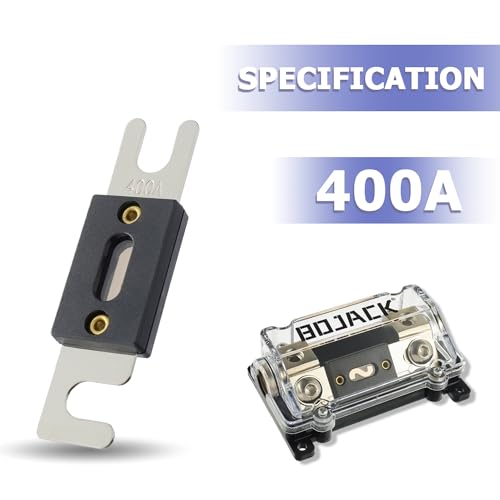 BOJACK 0/2/4 Gauge AWG in-Line ANL Fuse Holder with 400 Amp Fuse No Wire Terminals Needed Inline Fuse Holder with Insulating Cover, Automotive 4, 2, 0 Gauge Fuse Block - size: 400A