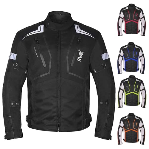 HWK Scorpion Motorcycle Jacket for Men & Women, Motorcycle Gear with Body Armor Foam Padding and Breathable Cordura Fabric, Reflective Motor Bike Jacket for Improved Night Visibility - Black, 4X-Large - color: All-black, size: 4X-Large