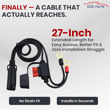 EDS 08100696 27 inch 16 AWG w 10 Amp Fuse & 2 Pin SAE Quick Disconnect Battery Charge Ring Terminal Cable Harness for Cars Trucks Motorcycle ATV RV Boats and More - trickle Charge (2 Pack)