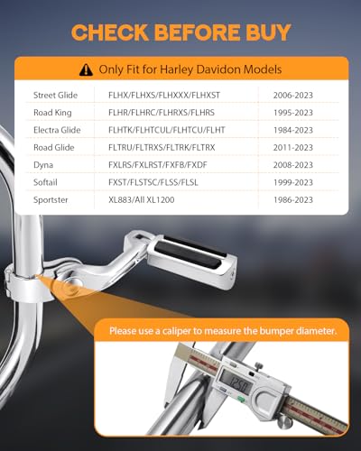 PBYMT Highway Pegs Long Angled 304 Stainless Steel, Highway Footpegs Footrest Fit For 1''&1.25''(25/32mm) Crash Bars Compatible with Harley Davidson Touring Chrome - color: Chrome, size: LONG