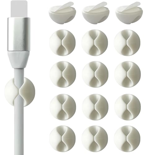 15PCS White Cable Clips Adhesive Cord Organizer, Wire Holder Cable Management for Desk Nightstand Office, Charger Cord Keeper - color: White