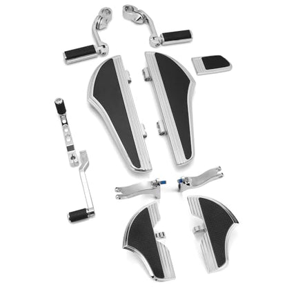 Defiance Chrome floorboards for Harley Davidson with heel-toe shifter Lever highway footrests for touring bagger street road glide road king softail Fatboy FLST models (CHROMED) - color: CHROMED