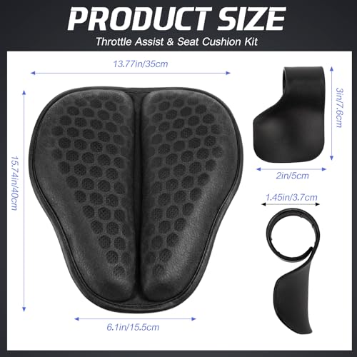 BBTO Motorcycle Gel Seat Cushion with Throttle Assist, Large Foldable 3D Honeycomb Shock-Absorbing Breathable Motorcycle Seat Pad with Cruise Control Holder, Motorbike Accessories for Long Rides