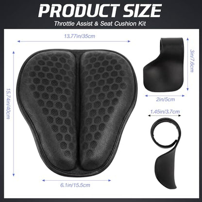 BBTO Motorcycle Gel Seat Cushion with Throttle Assist, Large Foldable 3D Honeycomb Shock-Absorbing Breathable Motorcycle Seat Pad with Cruise Control Holder, Motorbike Accessories for Long Rides