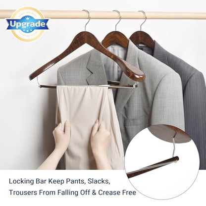Amber Home 6 Pack Wide Shoulder Wooden Suit Hangers, Retro Wood Coat Hangers with Non Slip Locking Bar, Clothes Hangers for Jackets, Sweaters, Pants & Heavy Clothes (Retro) - size: Retro