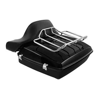 XFMT Motorcycle 10.7" Chopped Trunk w/Luggage Rack Backrest Pad For 2014-2025 Harley Touring Pack Road King Street Glide Road Glide Electra Glide Ultra Classic Tail Box - color: Chopped Tour-Pack&Around Pad&Top Rack