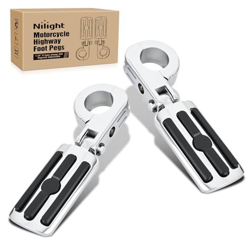 Nilight 1-1/4" Motorcycle Highway Pegs Adjustable 360° Angled Foot Pegs P-Clamp Universal For 1.25" Engine Guard Crash Bars FootPegs Fits for Harley Davidson Touring Road King Street Glide Sportster - color: Chrome #1, size: 360° P-Clamp