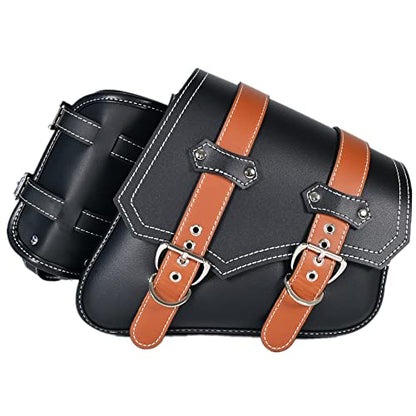 Motorcycle Saddle Bags Side Bags|Saddlebags|Pvc Leather Waterproof Side Swing ArmBags|SideToolBag|UniversalStorage Tool Bag for Motorbike|with cup holder|Brown belt|Black|Right