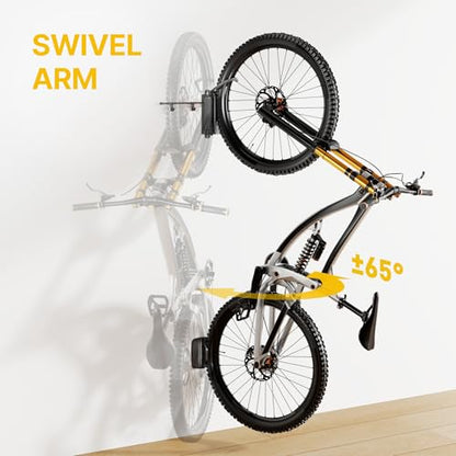 monTEK Swivel Bike Wall Mount, Bike Hangers for Garage, Bike Wall Mount with Two Extra Storage Hooks, Bike Hanger Wall Mount for Space Saving, Bike Rack Garage Holds Up to 77 lbs - style: 1-Pack with 2 Storage Hooks
